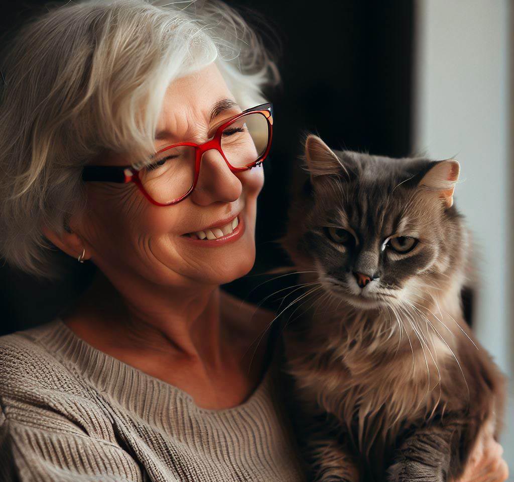 femme 60 ans avec un chat