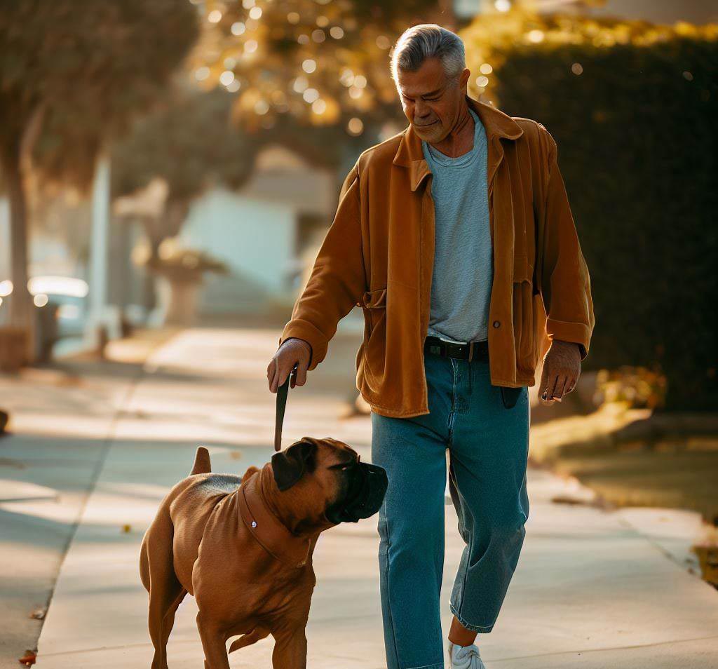 homme senior avec un chien